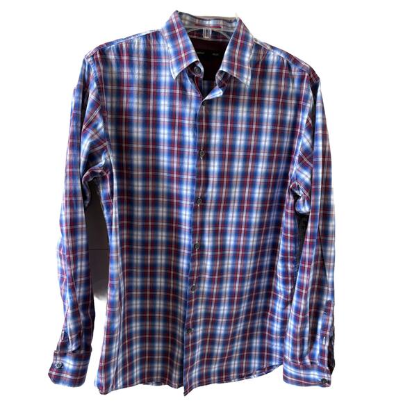 Banana Republic Red White Blue Plaid Button Down Shirt Mens size M - Picture 1 of 4